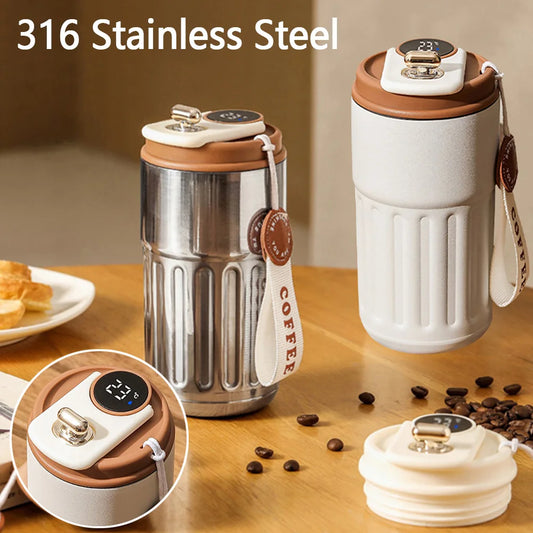 Smart Stainless Steel Thermos Bottle with Digital Temperature Display for Coffee and Water