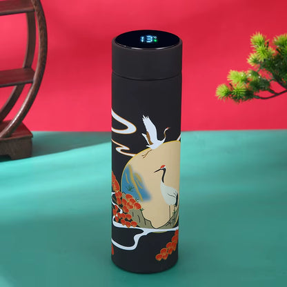 Chinese Style Vacuum Flask with Temperature Display Retro Smart Insulated Water Bottles 304 Stainless Steel Thermal Cu Travel