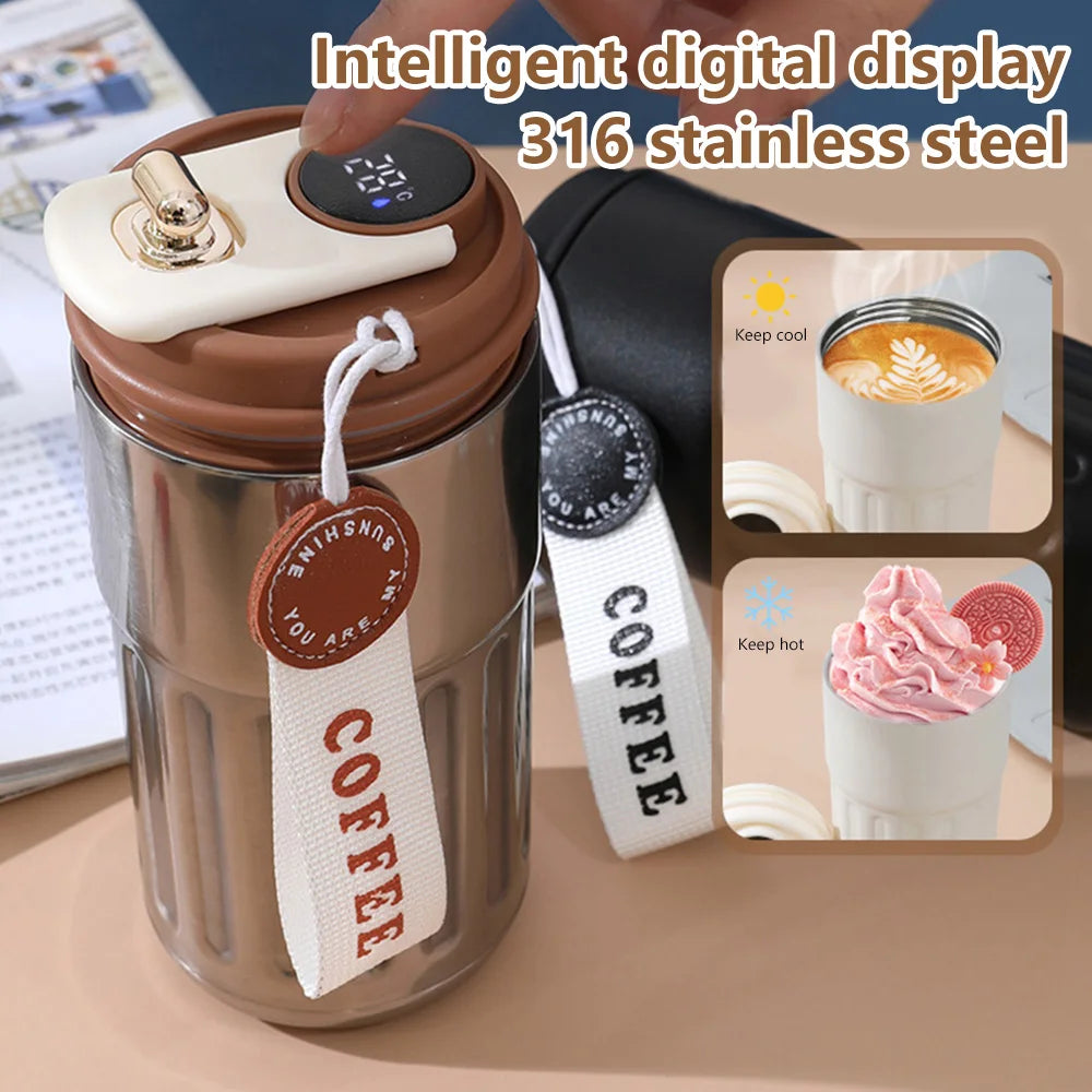 Smart Stainless Steel Thermos Bottle with Digital Temperature Display for Coffee and Water
